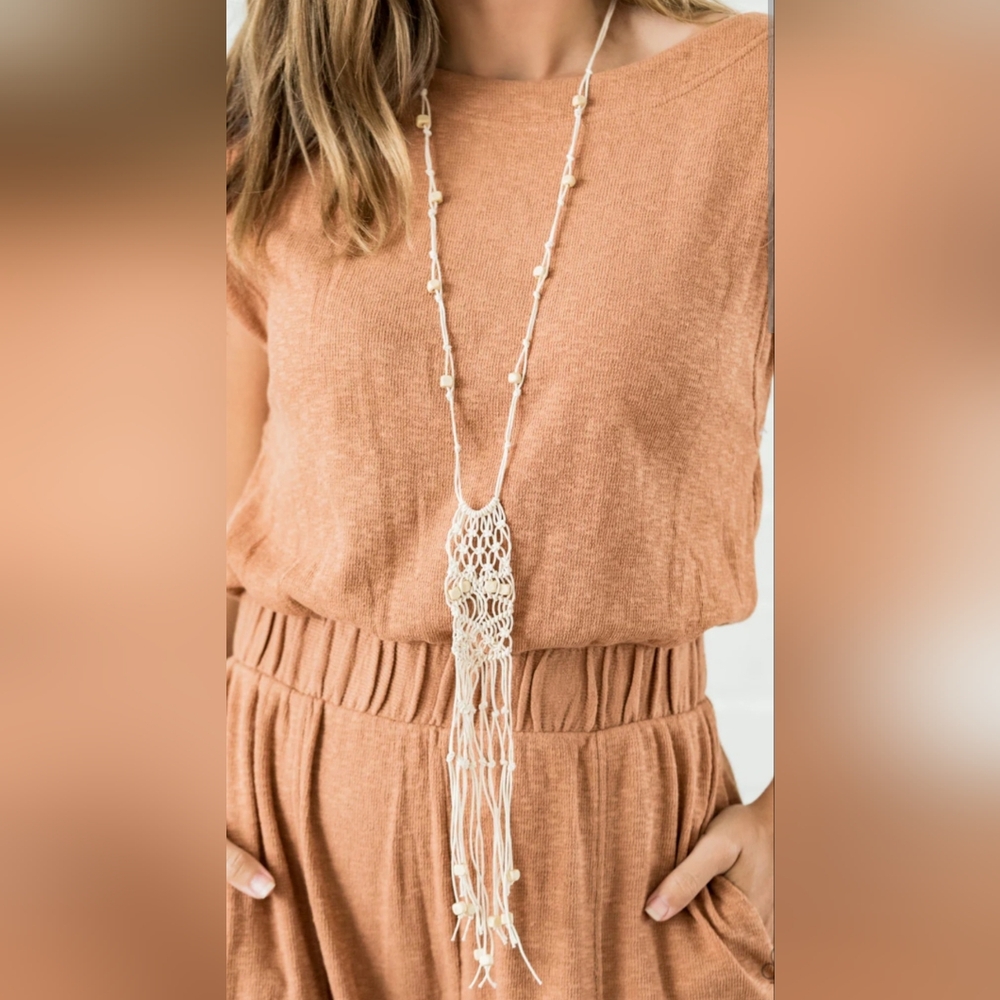 Macrame Majesty - White Wood Necklace-Paparazzi